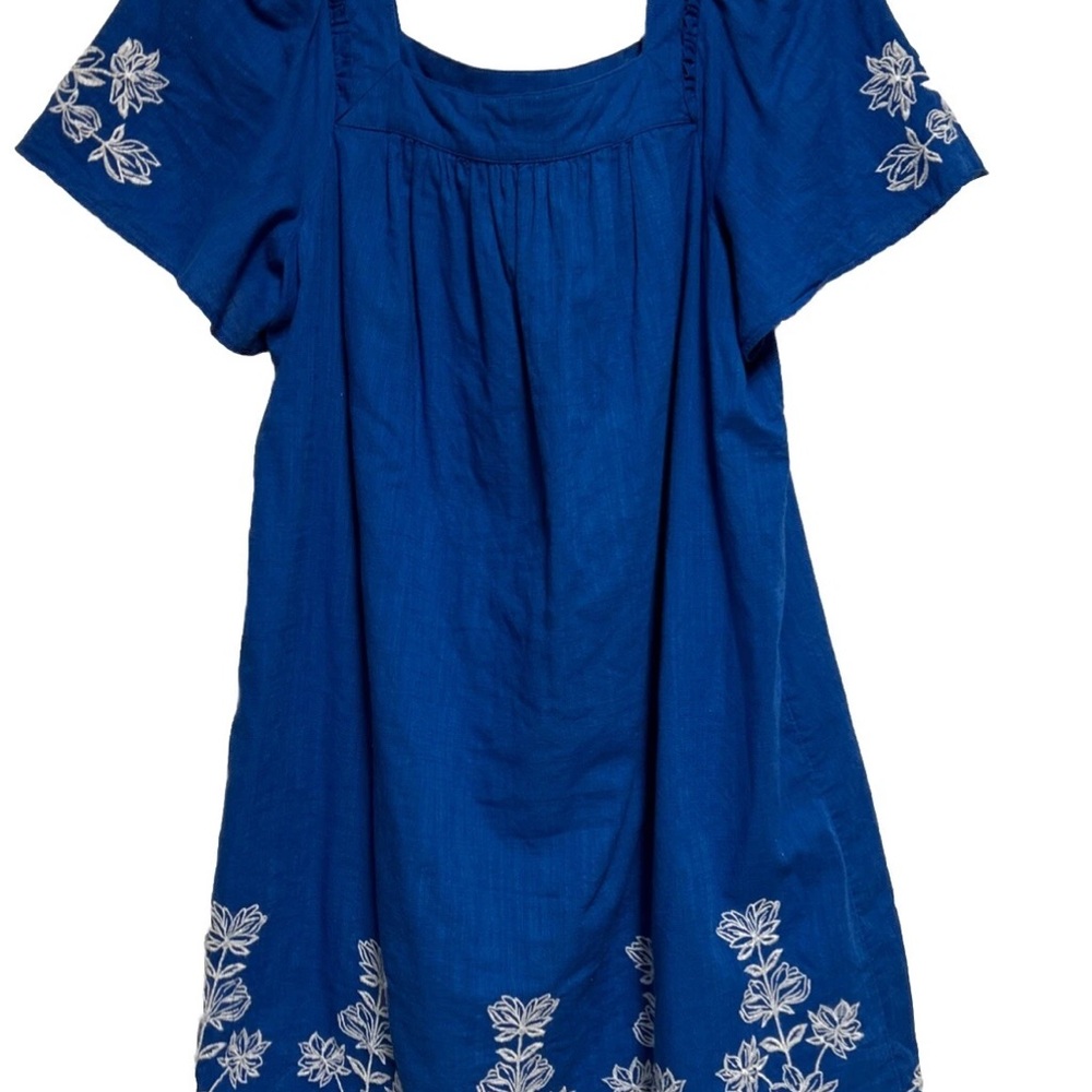 Blue Dress with White Floral Embroidery Draper James medium